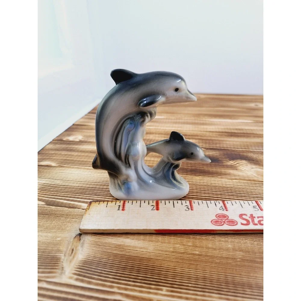 Vintage Miniature Dolphin Set Of 2 Porcelain Figurine‎